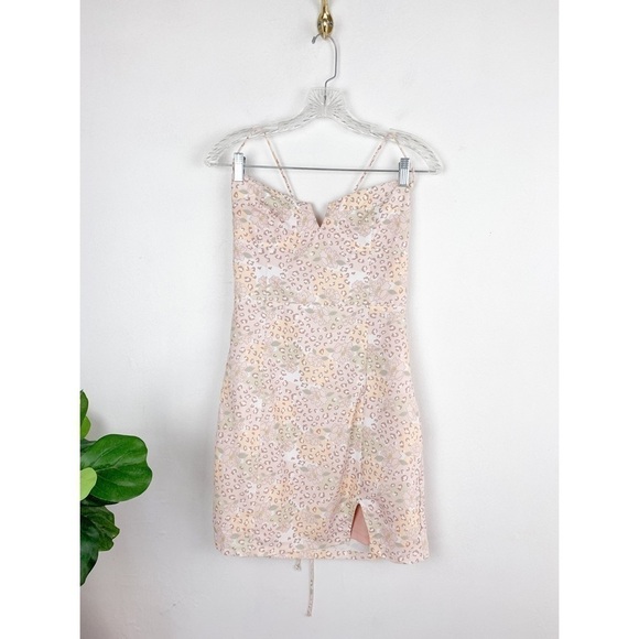 Et Clet Animal & Floral Print Lace Up Back Mini Dress Sz M - Picture 3 of 10